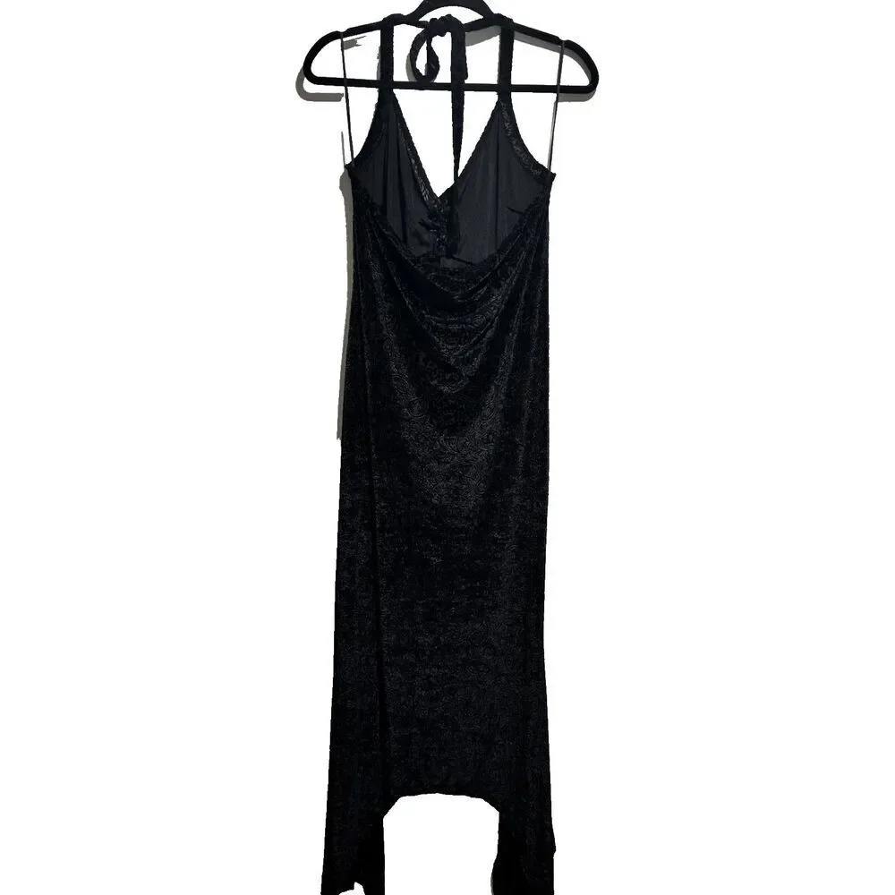 Killstar Womens Gothic Velvet Halter Black Stretch Witchy Starry Eyed Maxi Dress - Picture 5 of 13